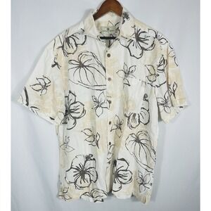 Island Shore Mens Linen Blend Tropical Shirt Size L Brown Island Vacation Resort